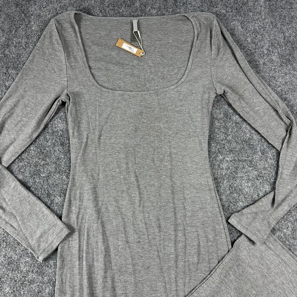 Skims Dress Womens Large Heather Gray Soft Lounge Ribbed Long Sleeve Maxi - Picture 2 of 6